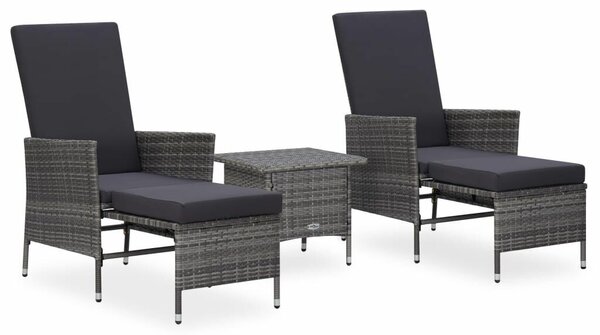 Polyrattan Kerti Ülőgarnitúra - 3 részes - Szürke