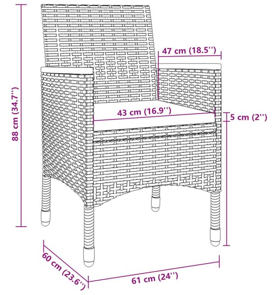 5 részes polyrattan és üveg kerti étkezőgarnitúra párnákkal