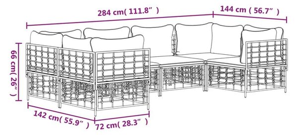 6-részes antracitszürke polyrattan kerti ülőgarnitúra párnákkal