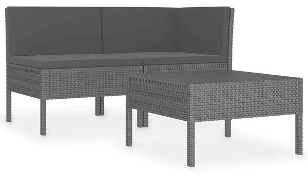 VidaXL 3 részes fekete polyrattan kerti ülőgarnitúra párnákkal