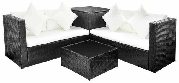 VidaXL Kerti Ülőgarnitúra - 4 részes - Fekete Polyrattan