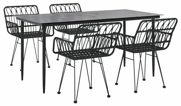 5 részes fekete polyrattan kerti étkezőgarnitúra