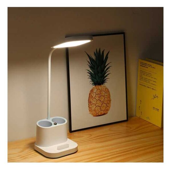 Platinet asztali lámpa 5 W, akkumulátor + pohár + USB, fehér