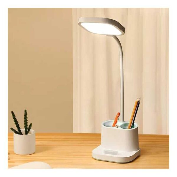 Platinet asztali lámpa 5 W, akkumulátor + pohár + USB, fehér