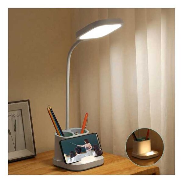 Platinet asztali lámpa 5 W, akkumulátor + pohár + USB, fehér