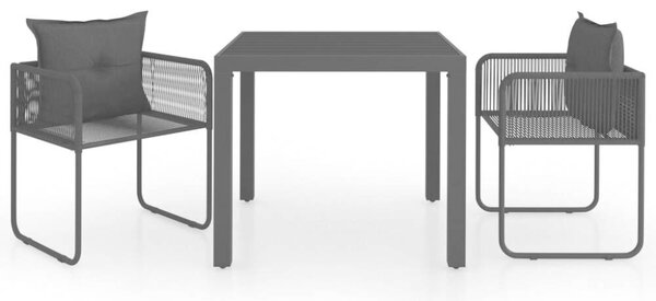 VidaXL 3 részes fekete PVC rattan kerti étkezőgarnitúra