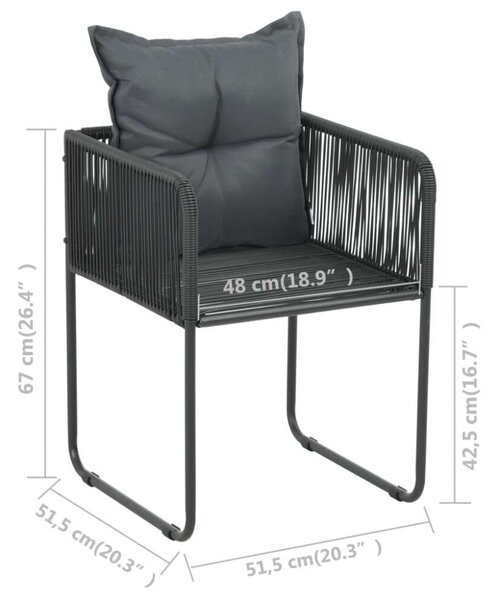 VidaXL 3 részes fekete PVC rattan kerti étkezőgarnitúra
