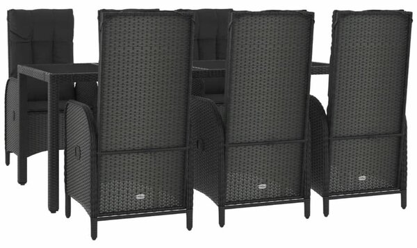 VidaXL 7 részes fekete és szürke polyrattan kerti étkezőszett párnával