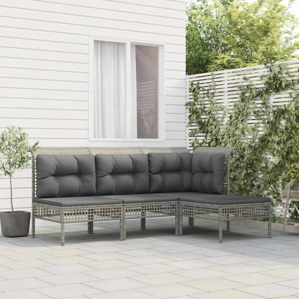 VidaXL 4 részes szürke polyrattan kerti ülőgarnitúra párnákkal