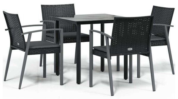 VidaXL 5-részes polyrattan és acél kerti étkezőgarnitúra párnával