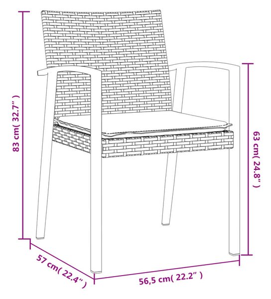 VidaXL 5-részes polyrattan és acél kerti étkezőgarnitúra párnával