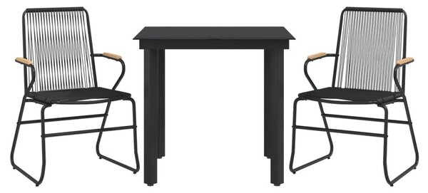 3 részes fekete PVC rattan kerti étkezőgarnitúra