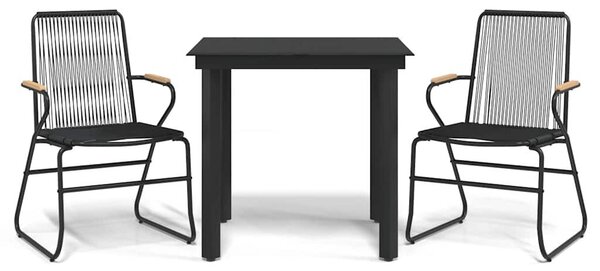 3 részes fekete PVC rattan kerti étkezőgarnitúra