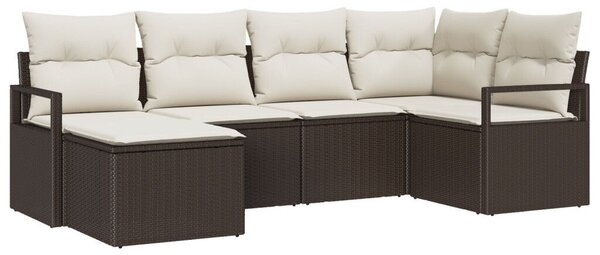 6 Részes Kerti Kanapé Szett Párnákkal Barna Poly Rattan, 2-Fős Kerti Kanapé Párnákkal Barna Poly Rattan