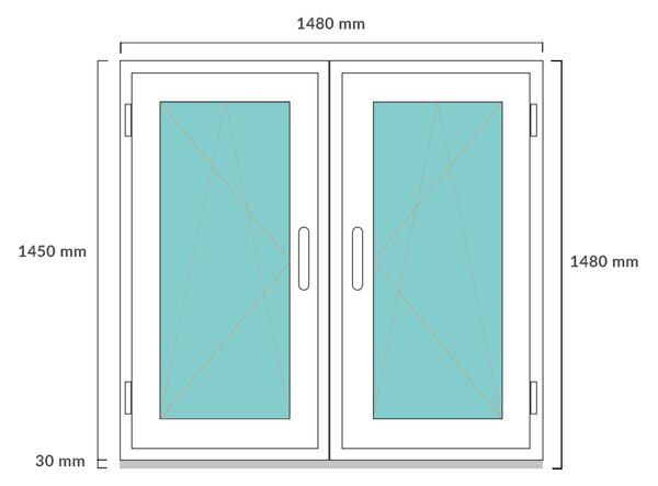 DANUSA WDS BASIC 150x150 cm, kétszárnyú műanyag ablak, bukó-nyíló