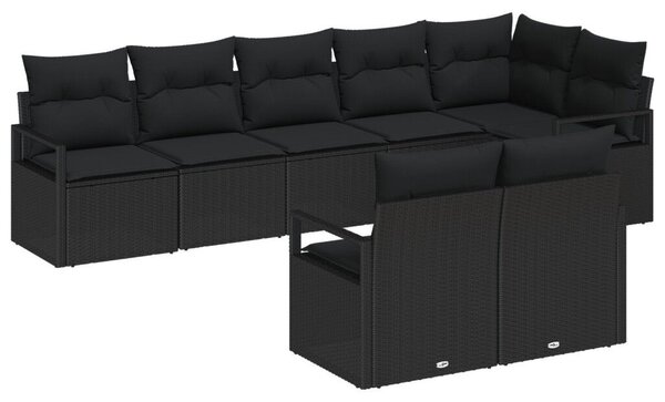 8 részes kertibútor szett párnákkal fekete poli rattan, 2 személyes kertibútor párnákkal fekete poli rattan