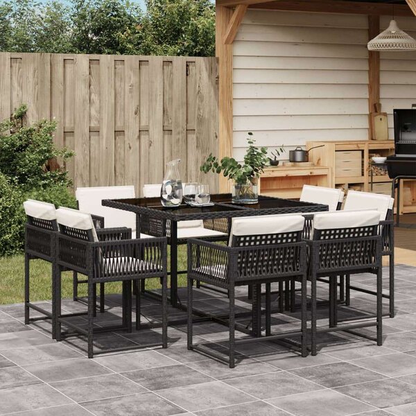 VidaXL Polyrattan Kerti Étkezőgarnitúra - 9 részes - Fekete