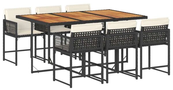 VidaXL Kerti Étkezőgarnitúra - 7 részes - Fekete Polyrattan