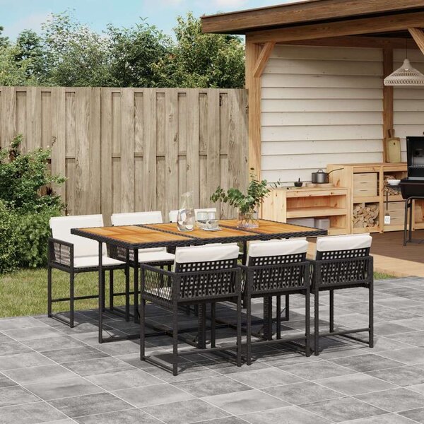 VidaXL Kerti Étkezőgarnitúra - 7 részes - Fekete Polyrattan