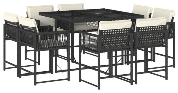 VidaXL Polyrattan Kerti Étkezőgarnitúra - 9 részes - Fekete