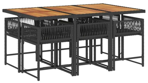 VidaXL Kerti Étkezőgarnitúra - 7 részes - Fekete Polyrattan