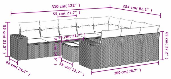 VidaXL Polyrattan Kerti Ülőgarnitúra - 11 részes - Bézs