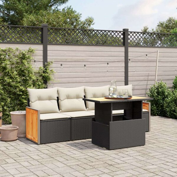 VidaXL 5 részes fekete polyrattan kerti kanapészett párnákkal