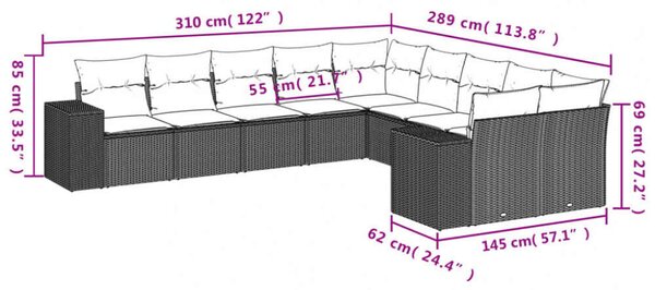 VidaXL Polyrattan Kerti Ülőgarnitúra - Bézs - 10 részes