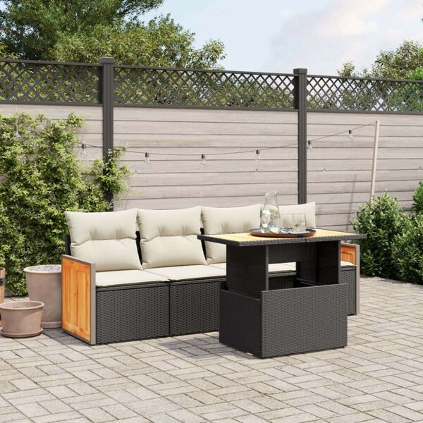 VidaXL 5 részes fekete polyrattan kerti kanapészett párnákkal