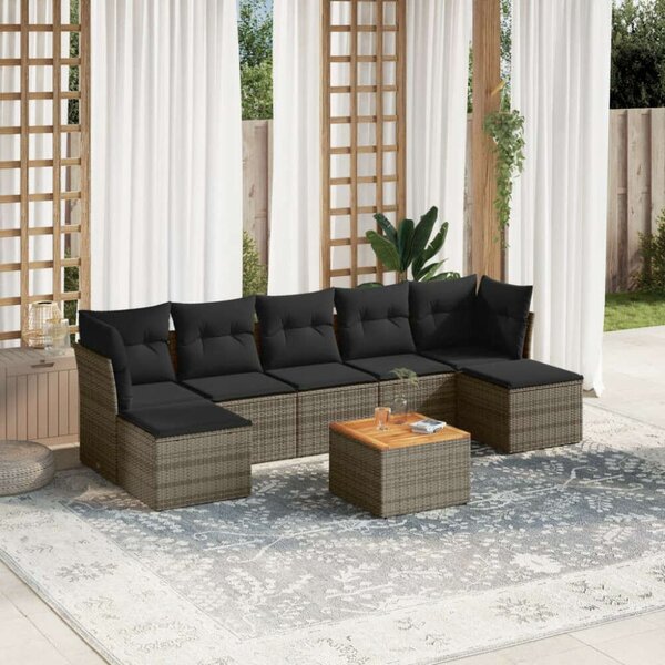 VidaXL Polyrattan Kerti Ülőgarnitúra - 8 részes - Szürke