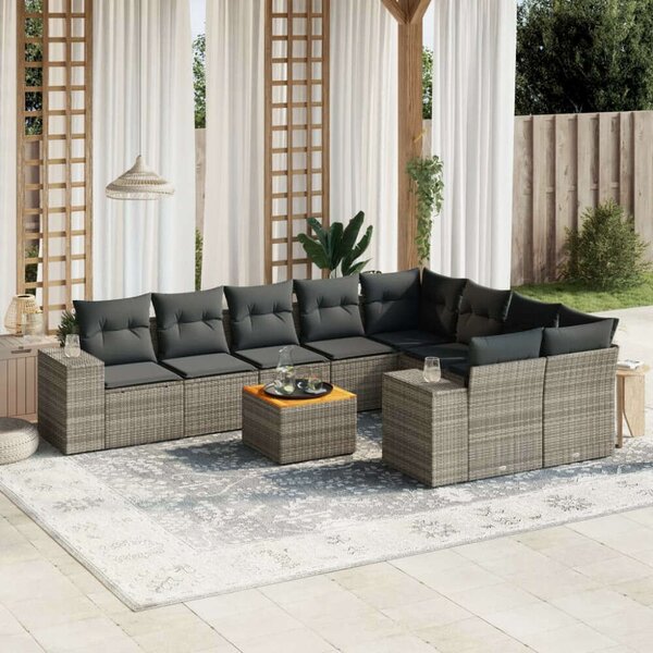 VidaXL Polyrattan Kerti Ülőgarnitúra - 10 részes - Szürke