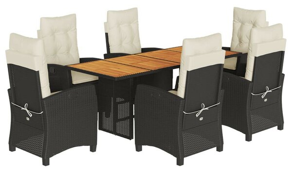 VidaXL 7 Részes Kerti Étkezőgarnitúra - Fekete Polyrattan