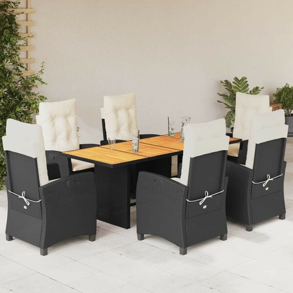 VidaXL 7 Részes Kerti Étkezőgarnitúra - Fekete Polyrattan
