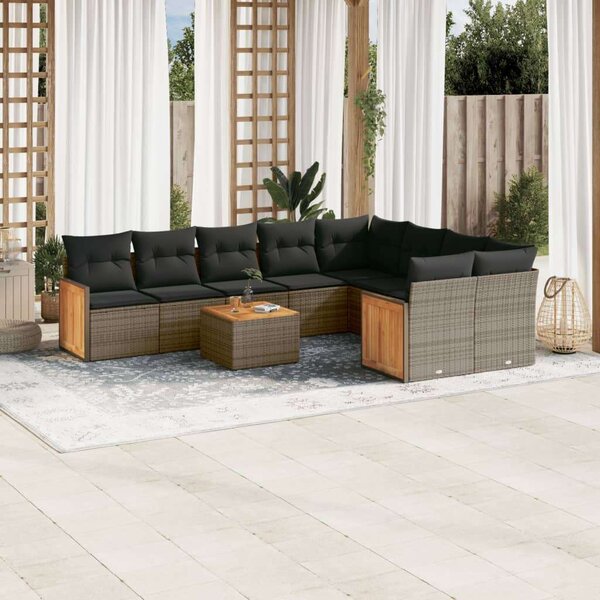 VidaXL Polyrattan Kerti Ülőgarnitúra - 10 részes - Szürke