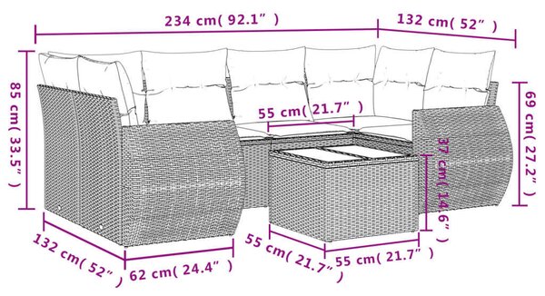 VidaXL Polyrattan Kerti Ülőgarnitúra - 7 részes - Fekete