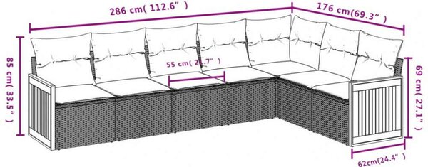 Polyrattan Kerti Ülőgarnitúra - 7 részes - Fekete