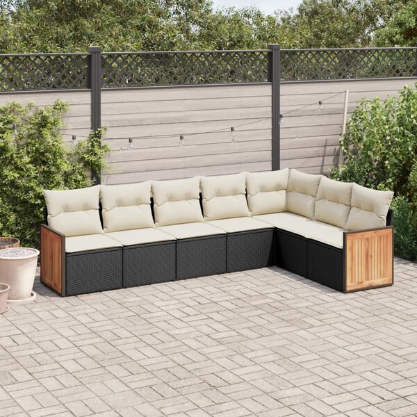 Polyrattan Kerti Ülőgarnitúra - 7 részes - Fekete
