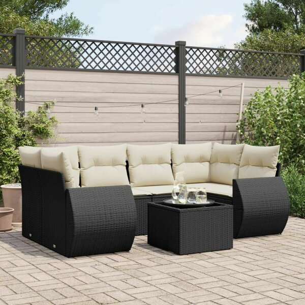 VidaXL Polyrattan Kerti Ülőgarnitúra - 7 részes - Fekete