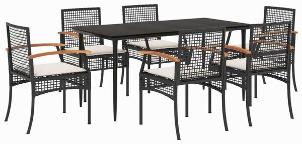 VidaXL 7 részes fekete polyrattan kerti étkezőgarnitúra párnával