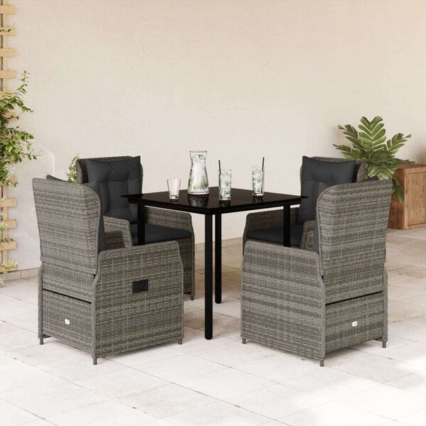 VidaXL 5 részes szürke polyrattan kerti étkezőgarnitúra párnával