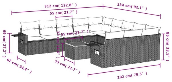 VidaXL Polyrattan Kerti Ülőgarnitúra - 12 részes - Fekete
