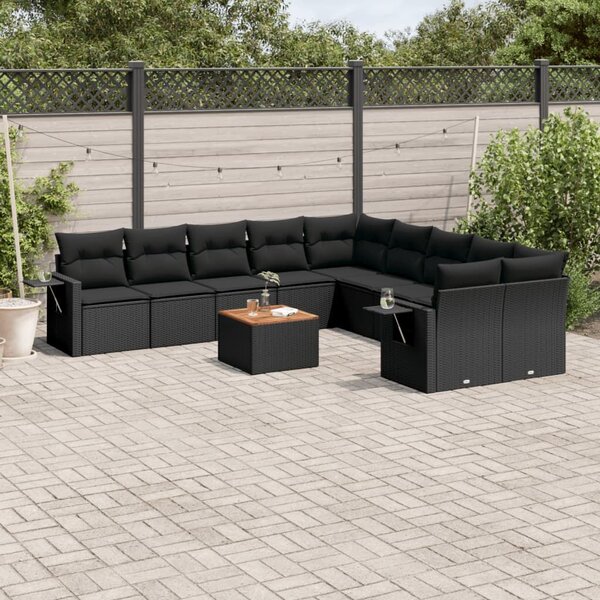 VidaXL Polyrattan Kerti Ülőgarnitúra - 11 részes - Fekete