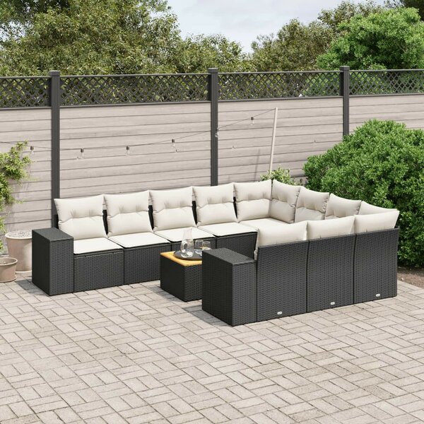 VidaXL Polyrattan Kerti Ülőgarnitúra - 11 részes - Fekete