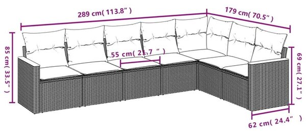 VidaXL Polyrattan Kerti Ülőgarnitúra - 7 részes - Szürke