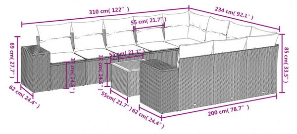 VidaXL Polyrattan Kerti Ülőgarnitúra - 11 részes - Fekete