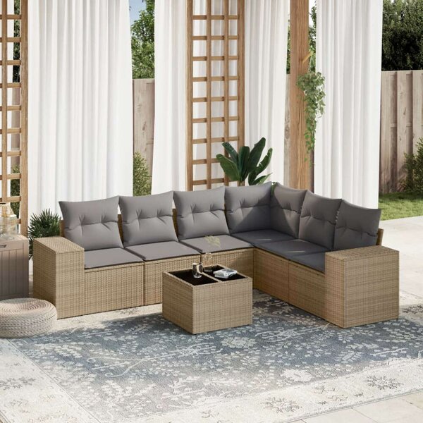 VidaXL Polyrattan Kerti Ülőgarnitúra - 7 részes - Bézs