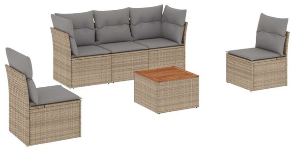 VidaXL 6 részes vegyes bézs polyrattan kerti ülőgarnitúra párnákkal