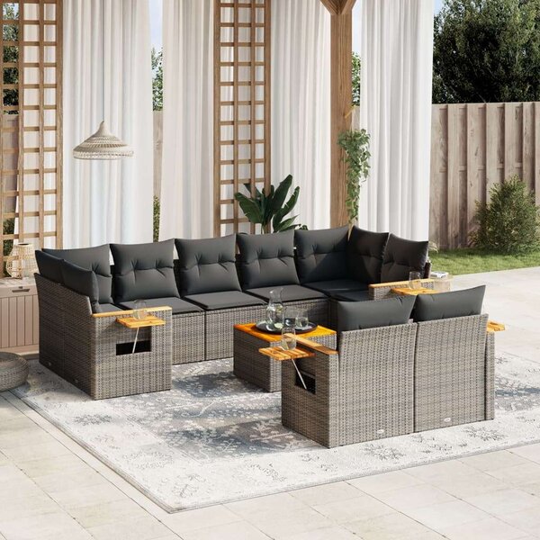 VidaXL Polyrattan Kerti Ülőgarnitúra - 10 részes - Szürke