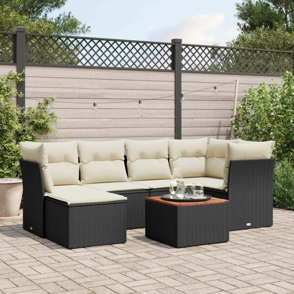 VidaXL 7 részes fekete polyrattan kerti ülőgarnitúra párnával