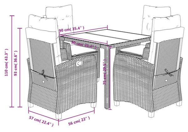 Polyrattan Kerti Étkezőgarnitúra - 5 részes - Fekete